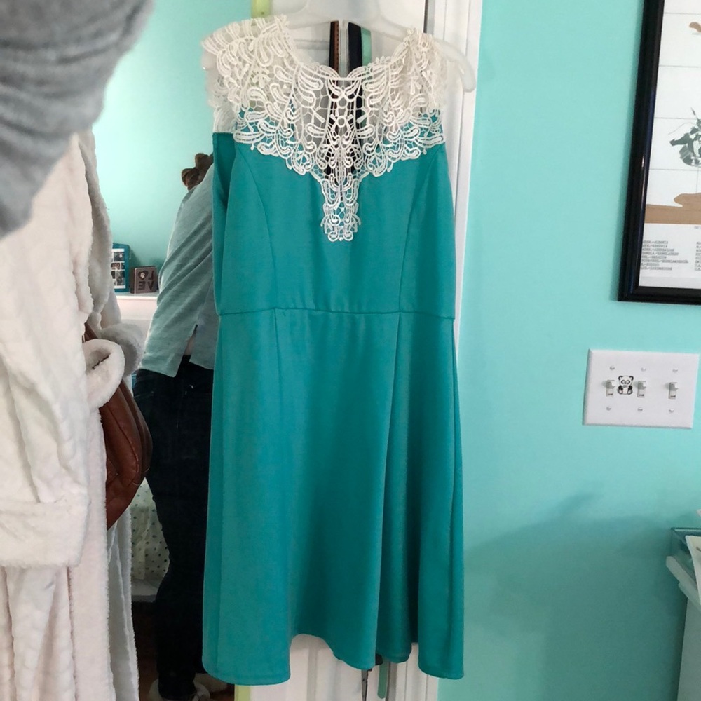 Teal with lace dress with tie in back